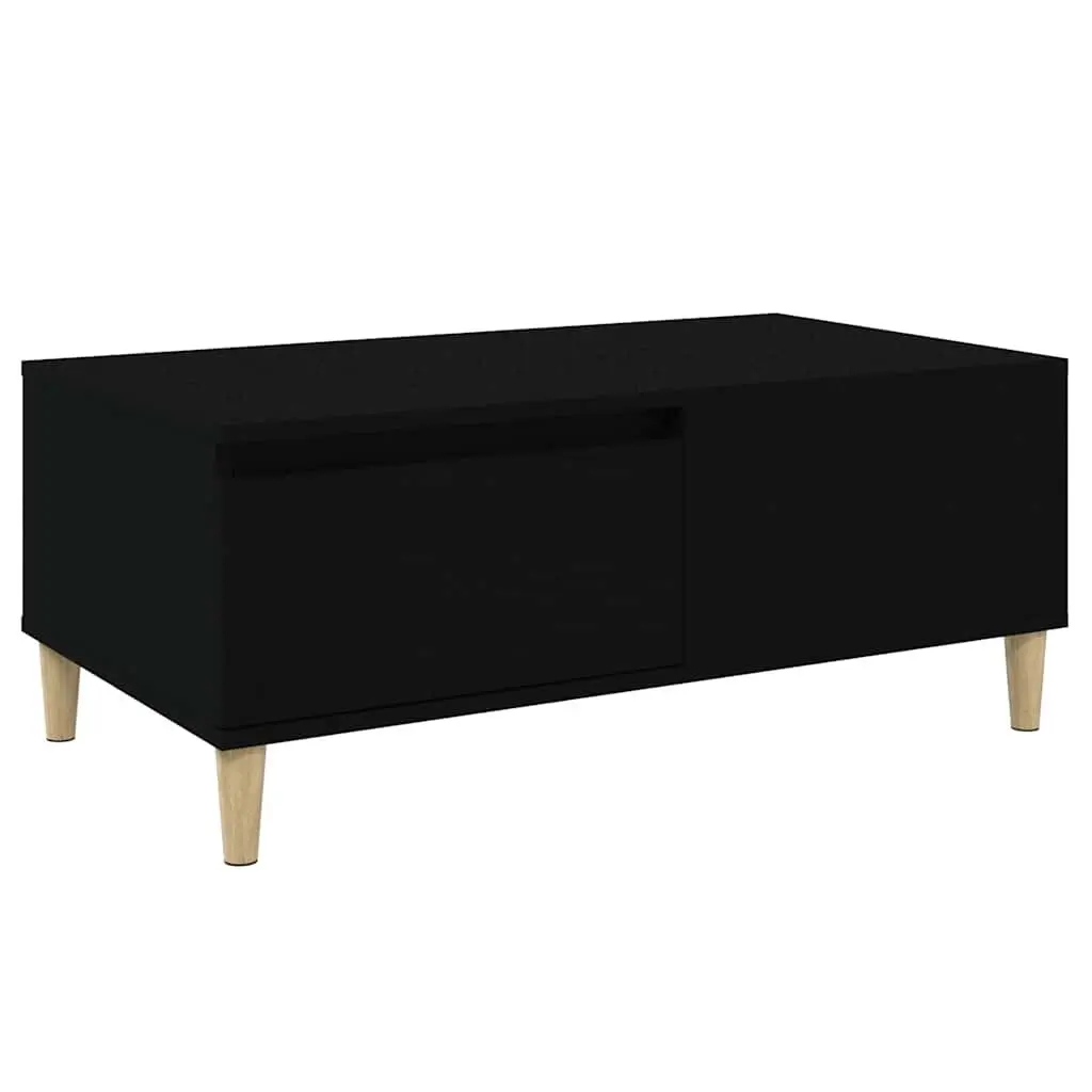 Coffee Table Black 90x50x36.5 cm Engineered Wood with Eucalyptus Wood Feet