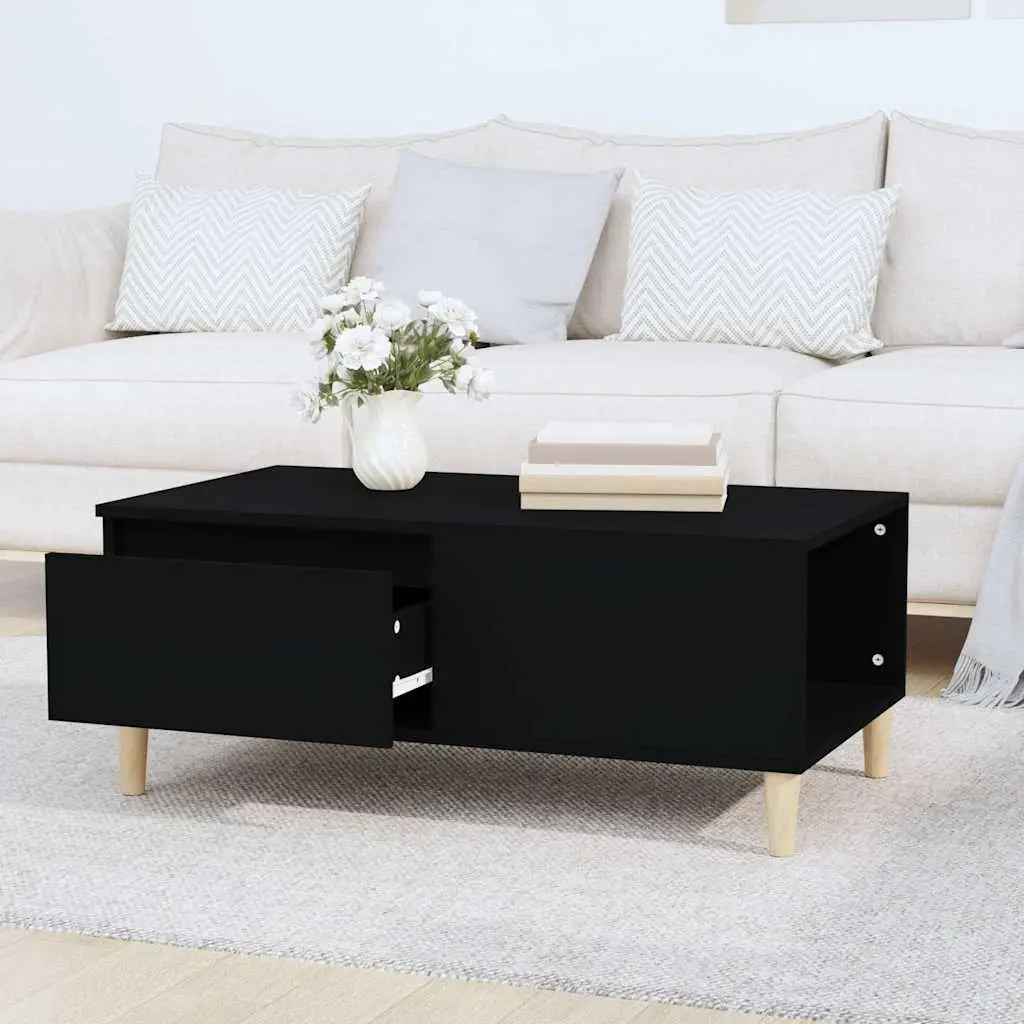 Coffee Table Black 90x50x36.5 cm Engineered Wood with Eucalyptus Wood Feet