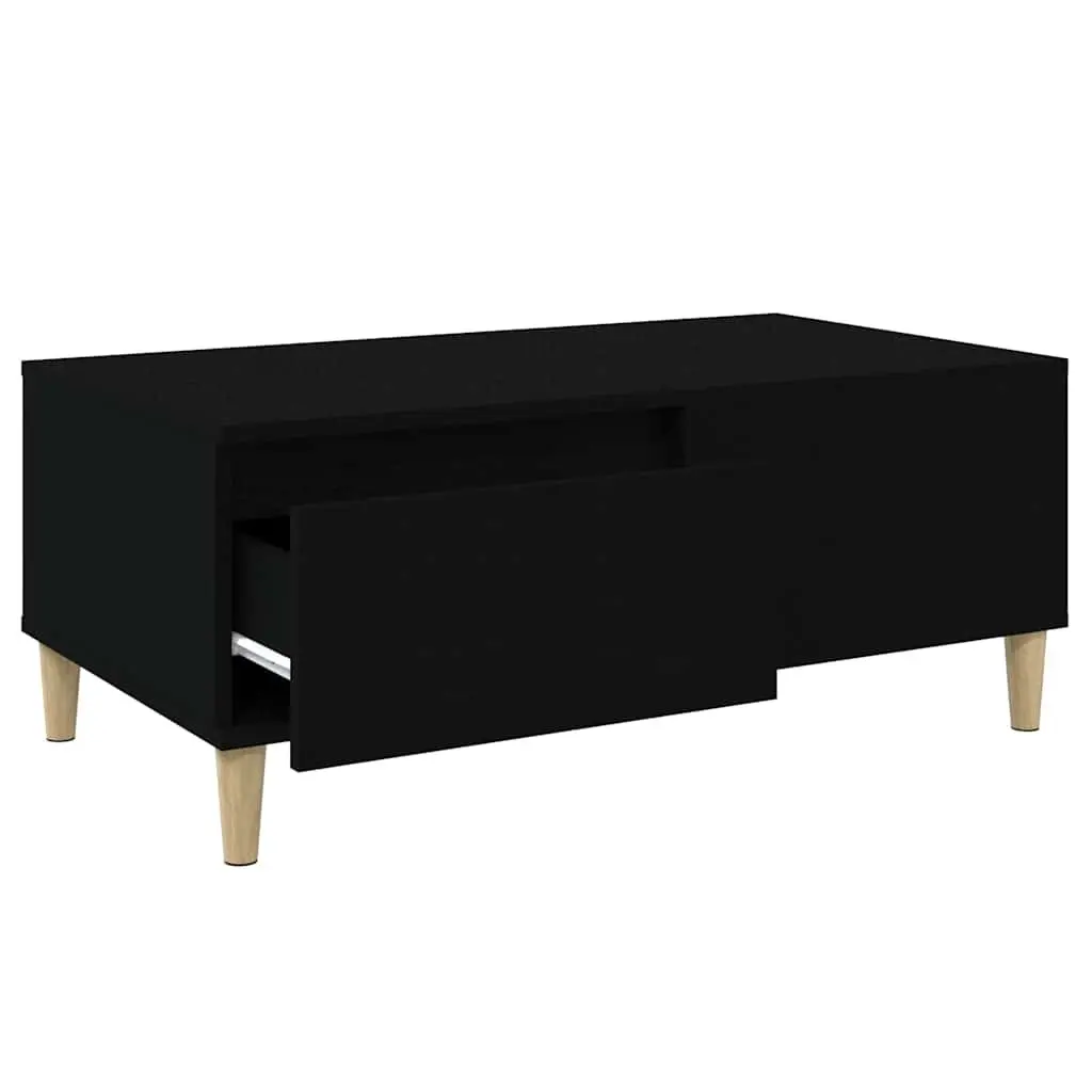 Coffee Table Black 90x50x36.5 cm Engineered Wood with Eucalyptus Wood Feet
