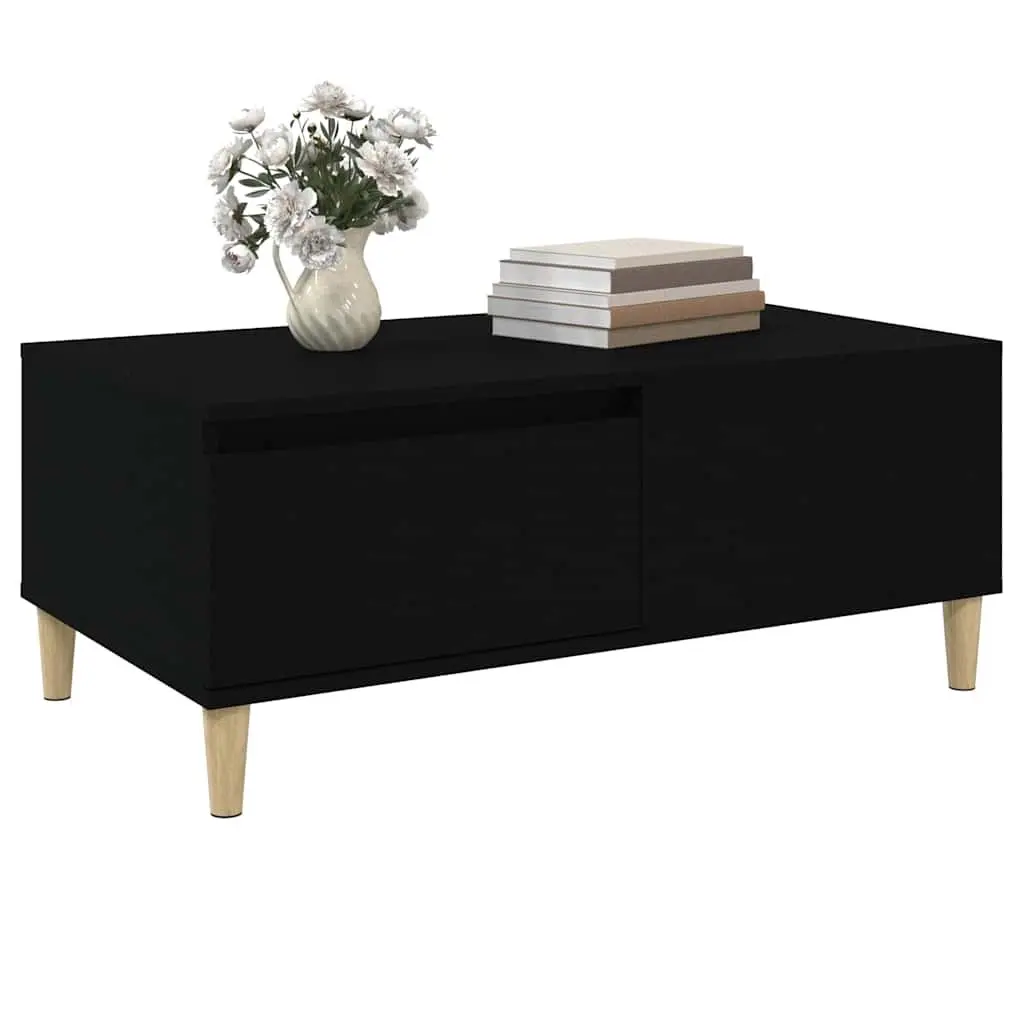 Coffee Table Black 90x50x36.5 cm Engineered Wood with Eucalyptus Wood Feet