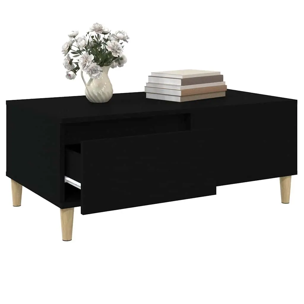 Coffee Table Black 90x50x36.5 cm Engineered Wood with Eucalyptus Wood Feet