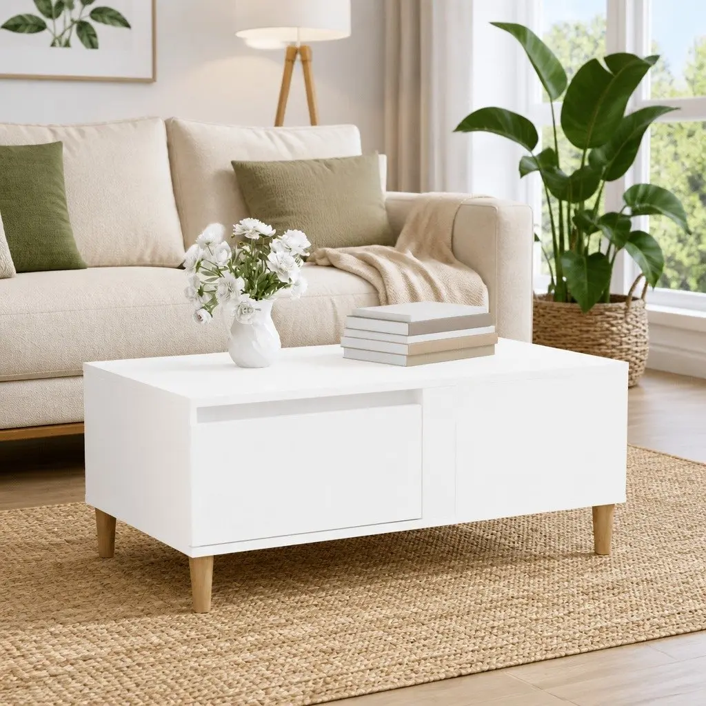 High Gloss White Coffee Table with Storage Drawer