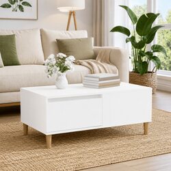 High Gloss White Coffee Table with Storage Drawer