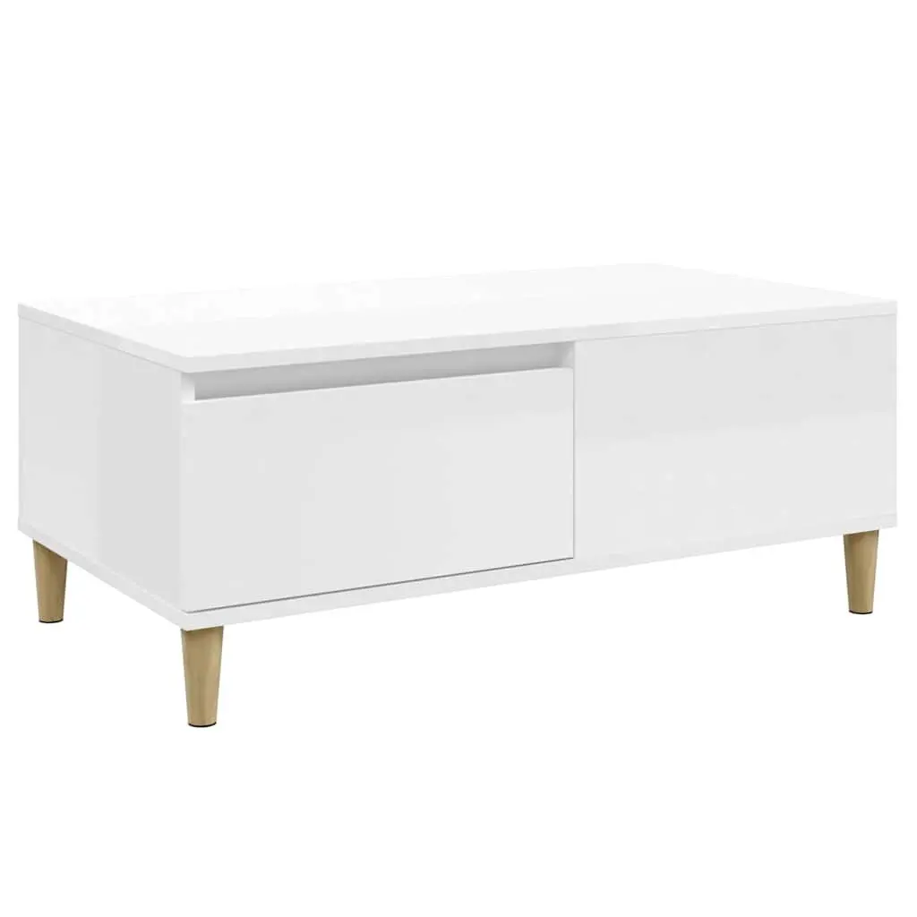 High Gloss White Coffee Table with Storage Drawer