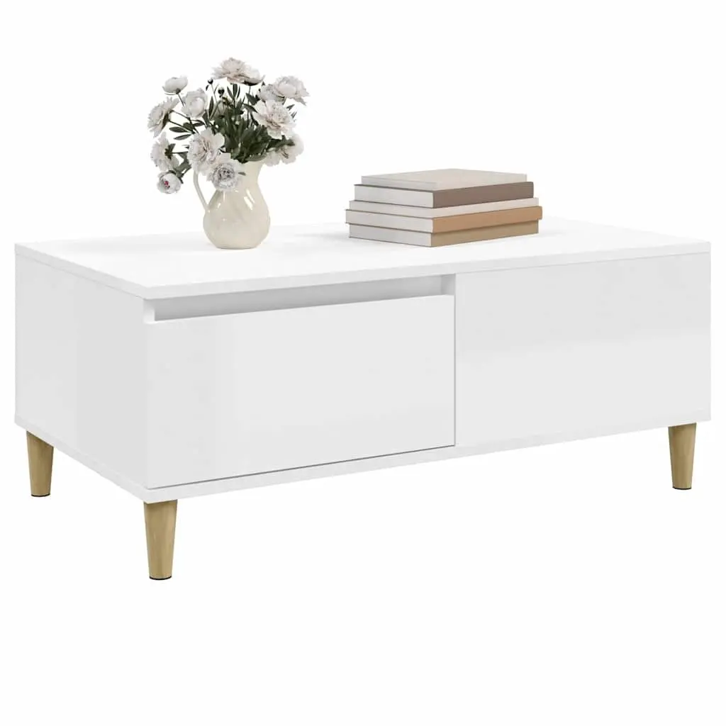 High Gloss White Coffee Table with Storage Drawer