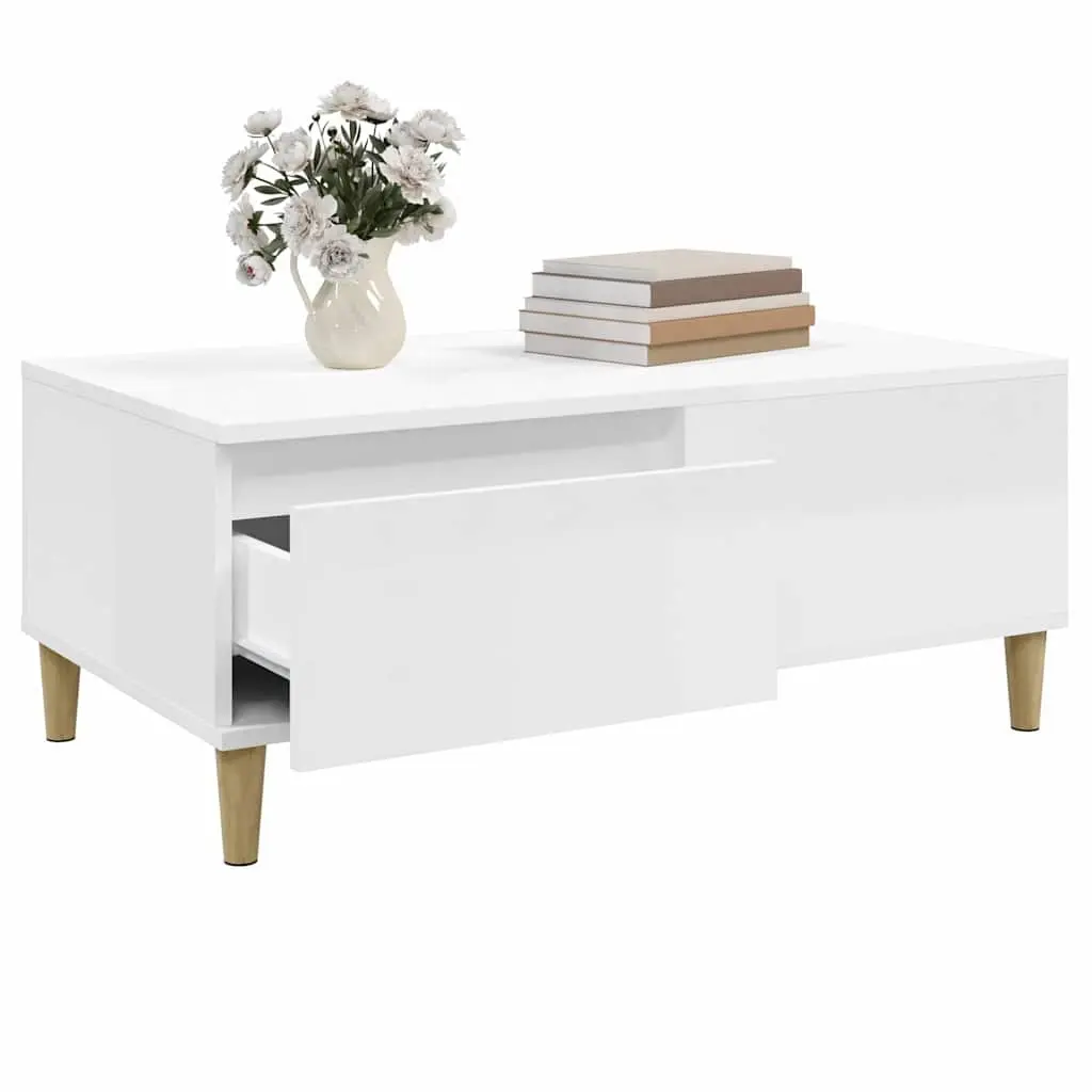 High Gloss White Coffee Table with Storage Drawer