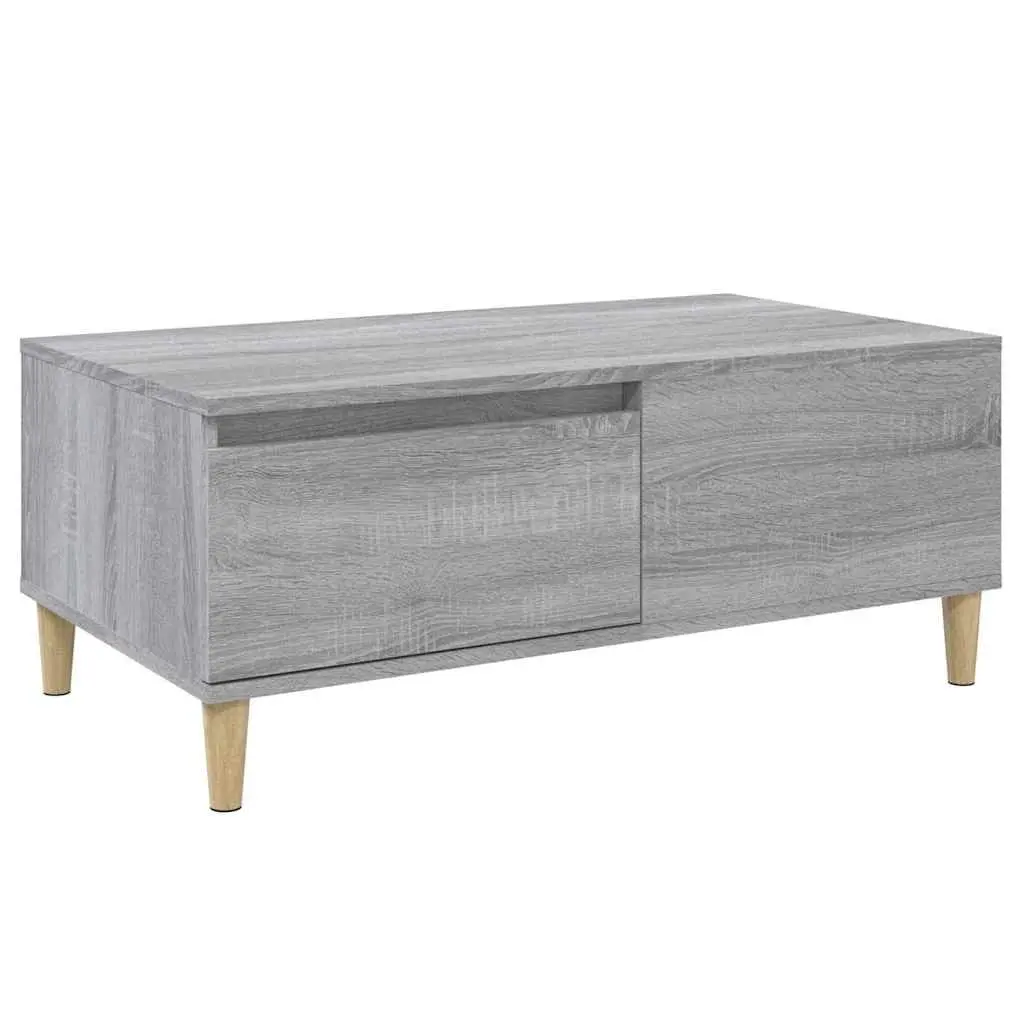 Coffee Table Grey Scandinavian Style 90L x 50W x 36.5H cm Engineered Wood with Eucalyptus Wood Feet and Storage Drawer