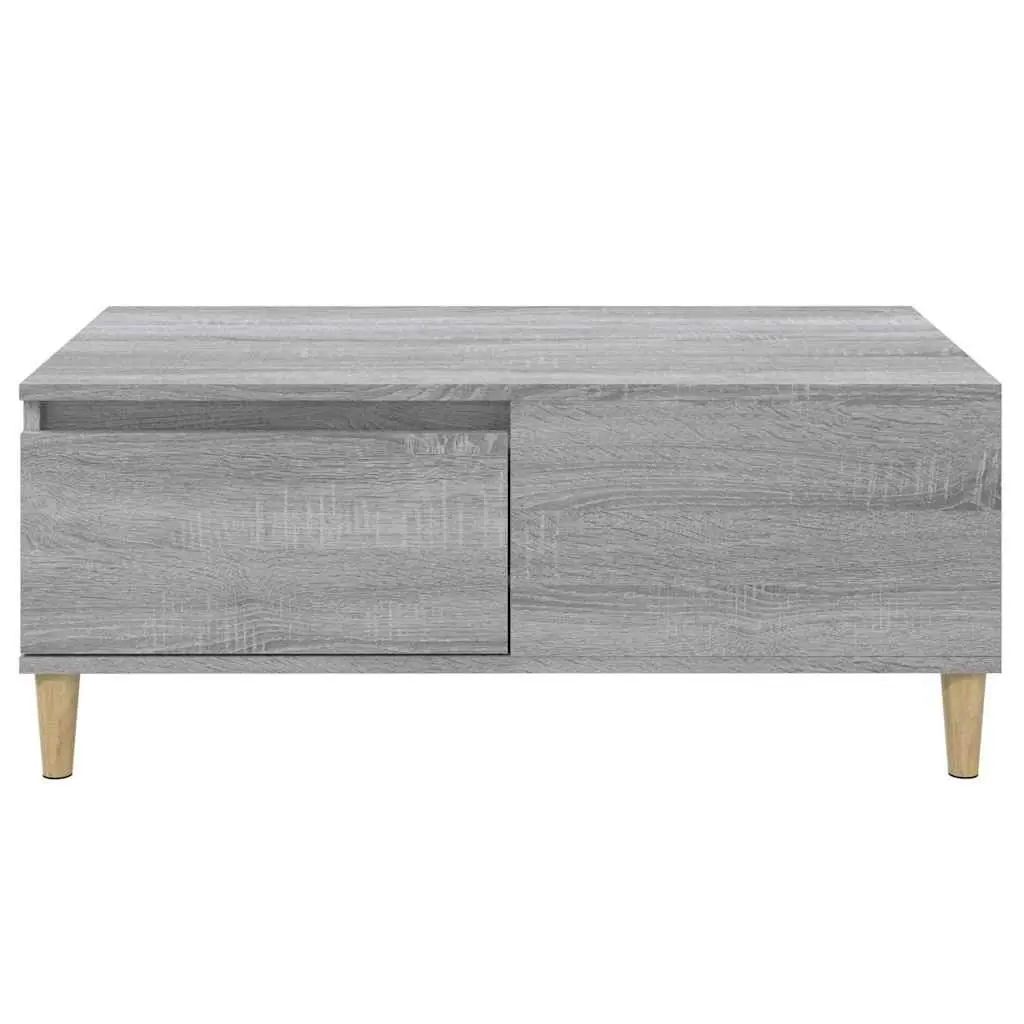 Coffee Table Grey Scandinavian Style 90L x 50W x 36.5H cm Engineered Wood with Eucalyptus Wood Feet and Storage Drawer