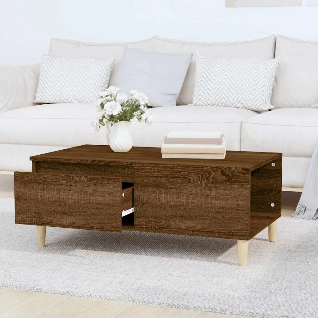Coffee Table Brown Oak 90x50x36.5 cm Engineered Wood with Drawer Storage
