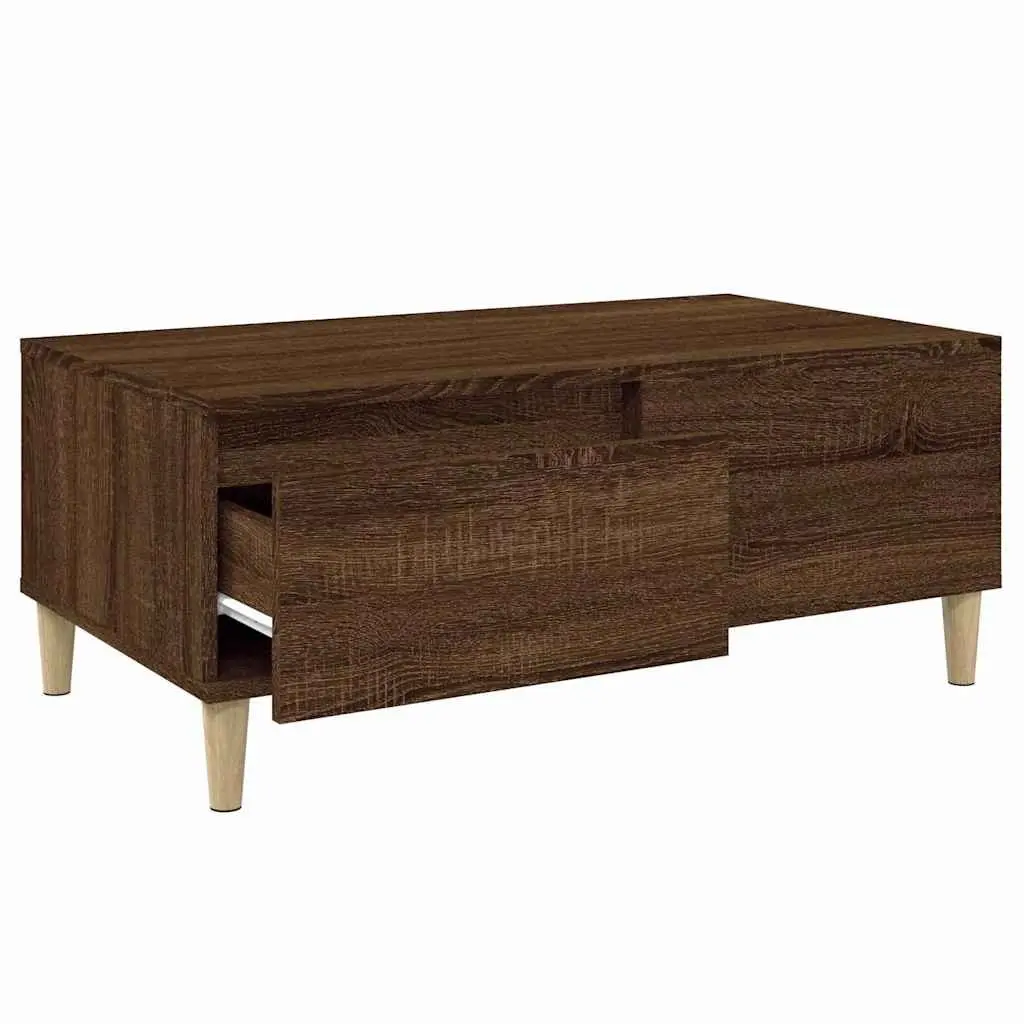 Coffee Table Brown Oak 90x50x36.5 cm Engineered Wood with Drawer Storage