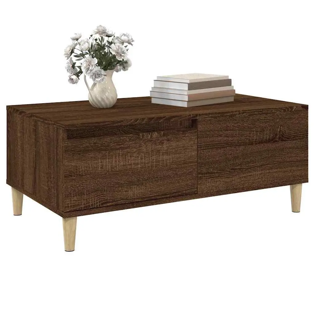 Coffee Table Brown Oak 90x50x36.5 cm Engineered Wood with Drawer Storage