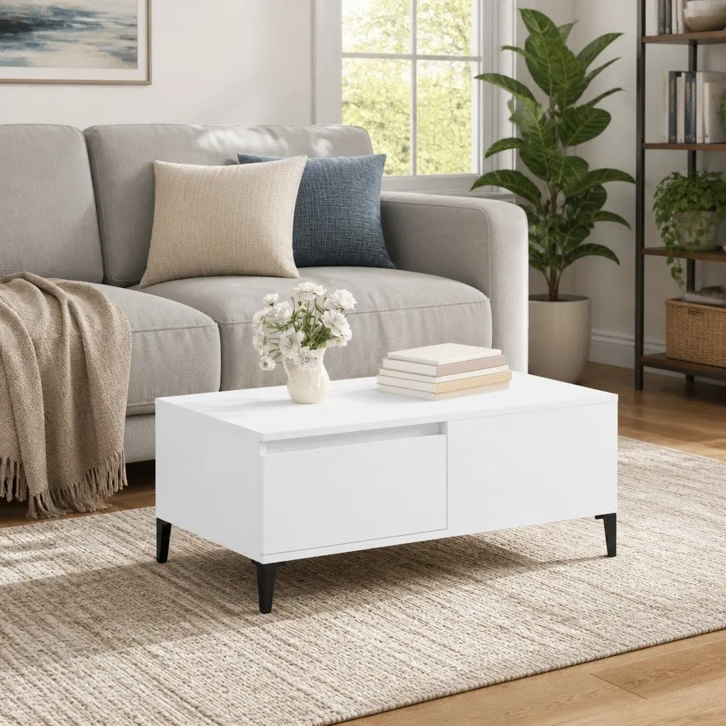 Coffee Table White Modern 90x50cm Engineered Wood