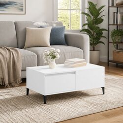 Modern White Coffee Table with Storage Drawer 90x50cm