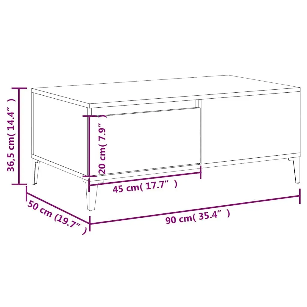 Coffee Table White Modern 90x50cm Engineered Wood