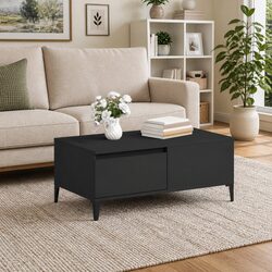Elegant Black Coffee Table with Drawer Storage 90x50x36.5 cm