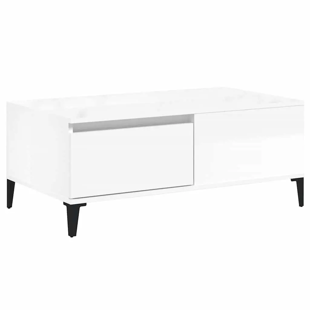 High Gloss White Coffee Table with Storage Drawer