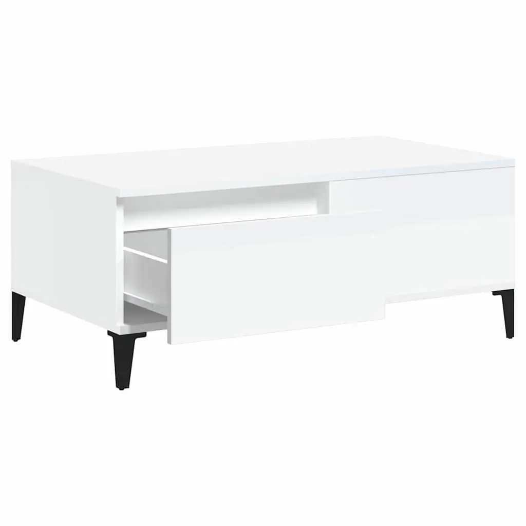 High Gloss White Coffee Table with Storage Drawer
