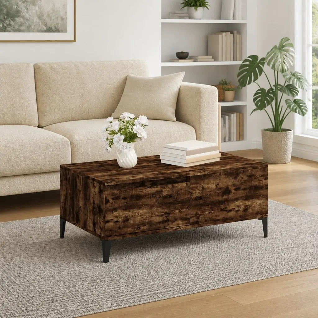 Coffee Table Brown Engineered Wood Storage Drawer Living Room