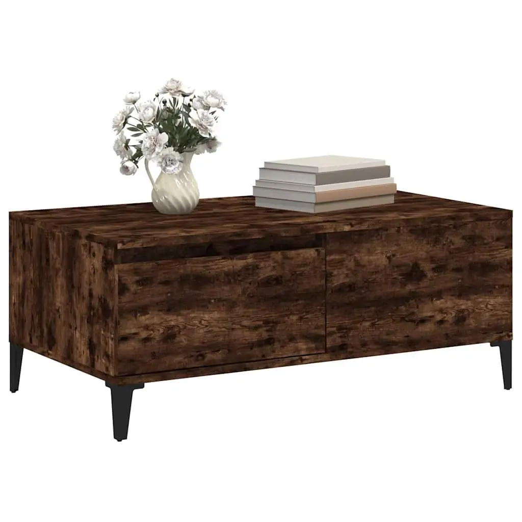 Coffee Table Brown Engineered Wood Storage Drawer Living Room