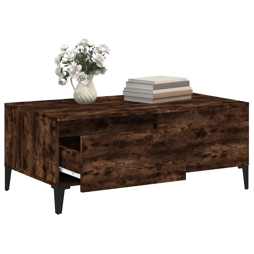 Coffee Table Brown Engineered Wood Storage Drawer Living Room