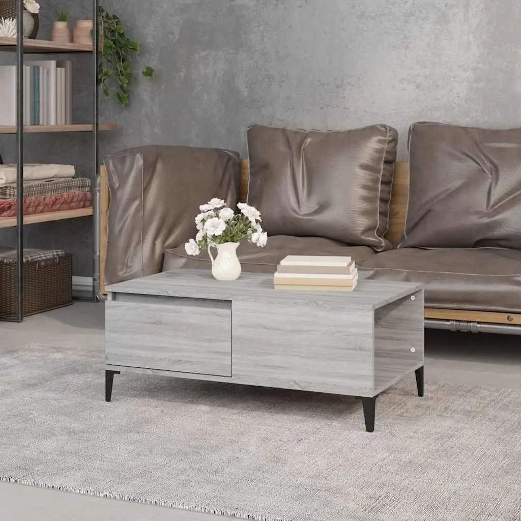 Coffee Table Grey Sonoma with Drawer Storage Engineered Wood 90 x 50 x 36.5 cm