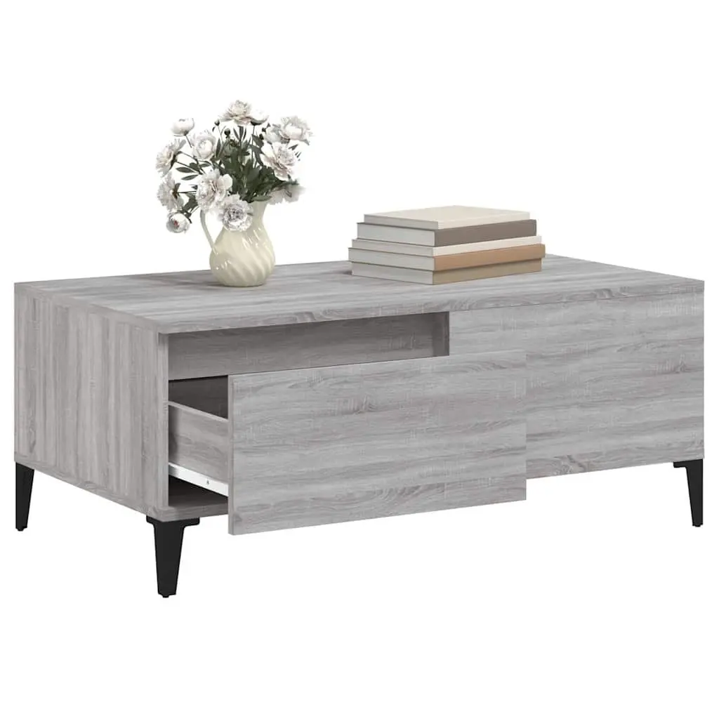 Coffee Table Grey Sonoma with Drawer Storage Engineered Wood 90 x 50 x 36.5 cm