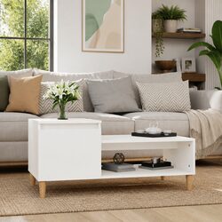 White Coffee Table with Storage Compartment and Shelf