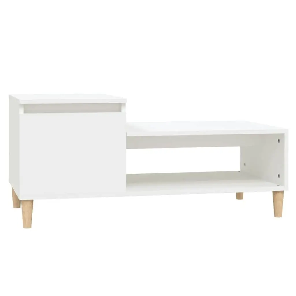 Coffee Table White Engineered Wood 100 x 50 x 45 cm Storage Compartment Shelf