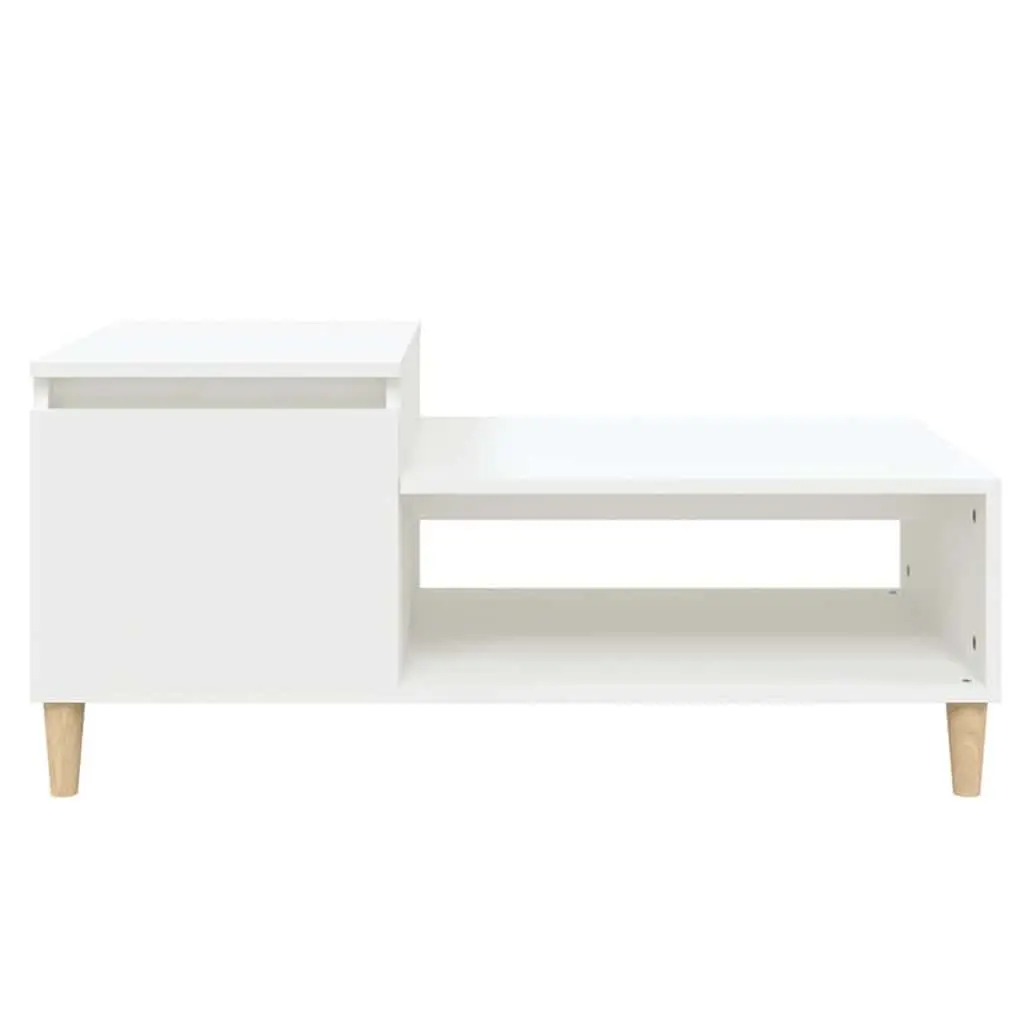 Coffee Table White Engineered Wood 100 x 50 x 45 cm Storage Compartment Shelf