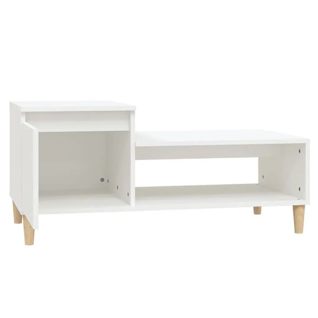 Coffee Table White Engineered Wood 100 x 50 x 45 cm Storage Compartment Shelf