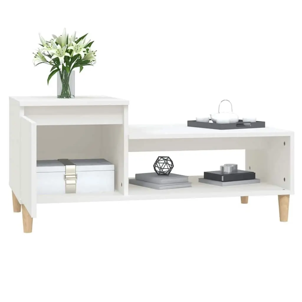 Coffee Table White Engineered Wood 100 x 50 x 45 cm Storage Compartment Shelf