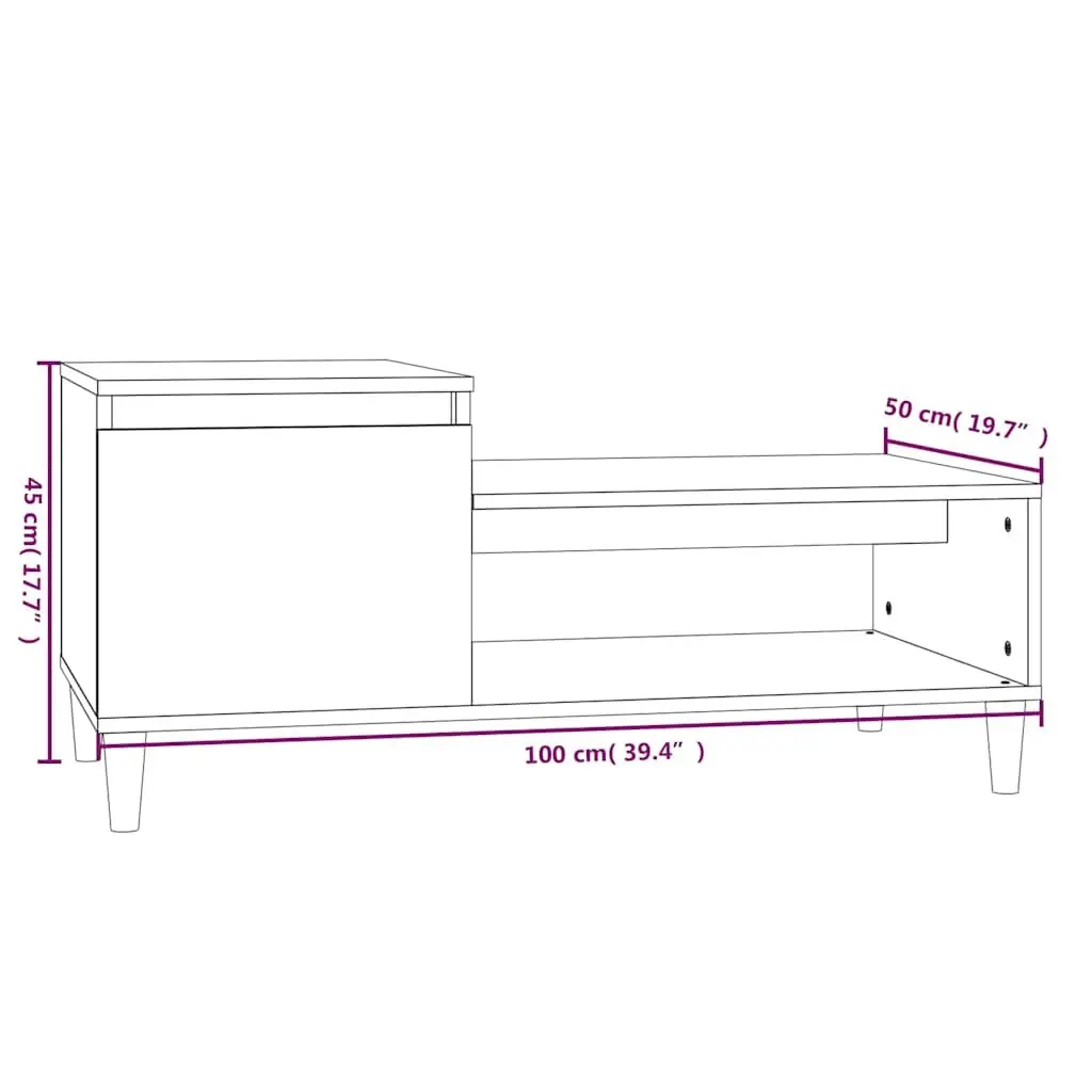 Coffee Table White Engineered Wood 100 x 50 x 45 cm Storage Compartment Shelf