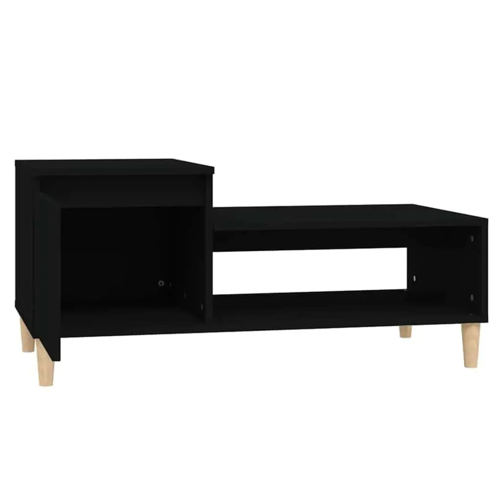 Coffee Table Black Engineered Wood Storage Compartment Shelf 100 x 50 x 45 cm