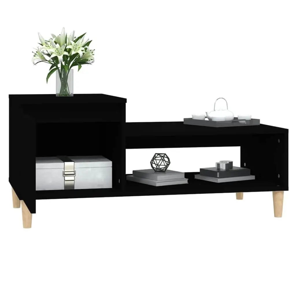 Coffee Table Black Engineered Wood Storage Compartment Shelf 100 x 50 x 45 cm