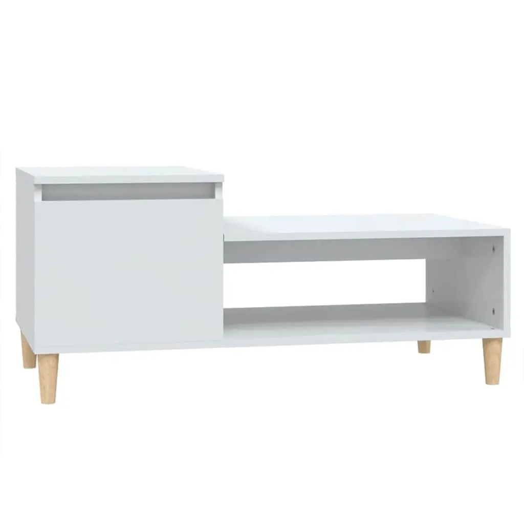 Coffee Table High Gloss White 100cm Engineered Wood Storage Compartment Shelf