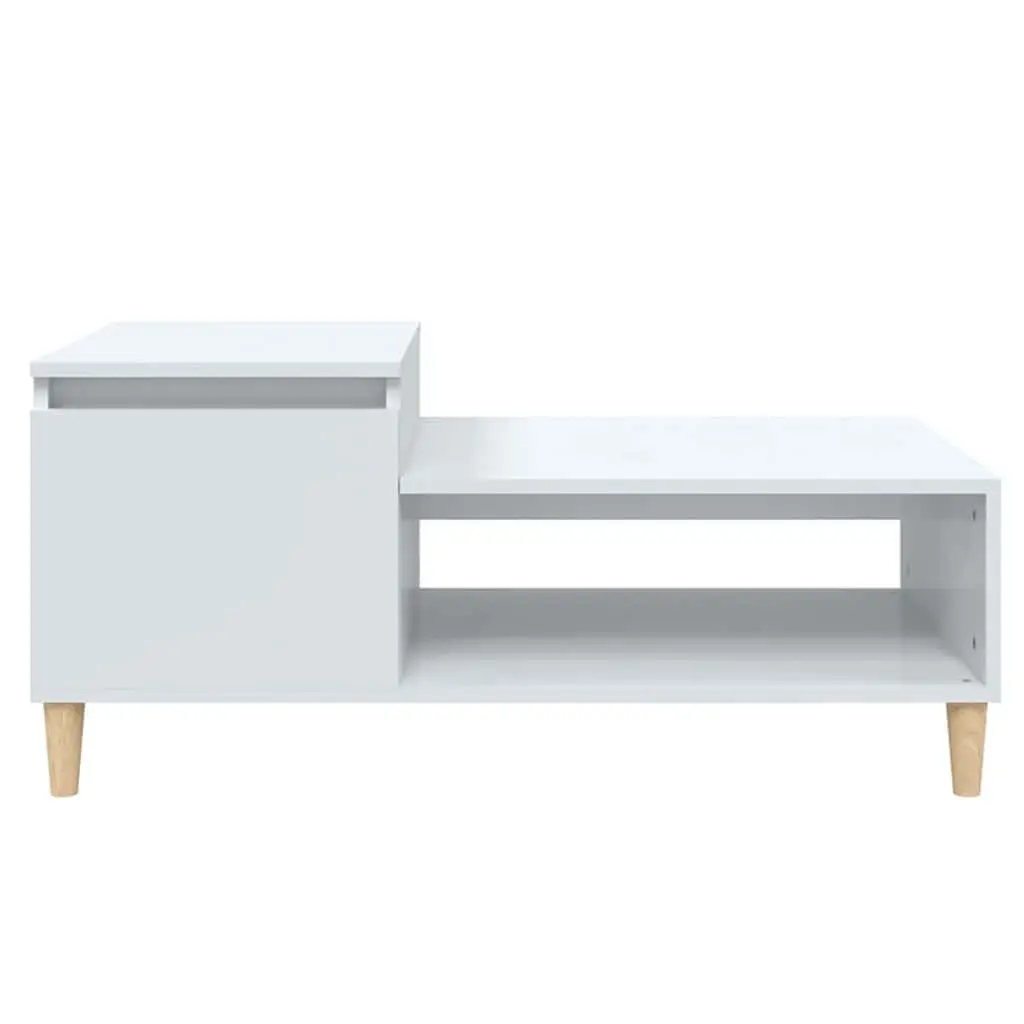 Coffee Table High Gloss White 100cm Engineered Wood Storage Compartment Shelf