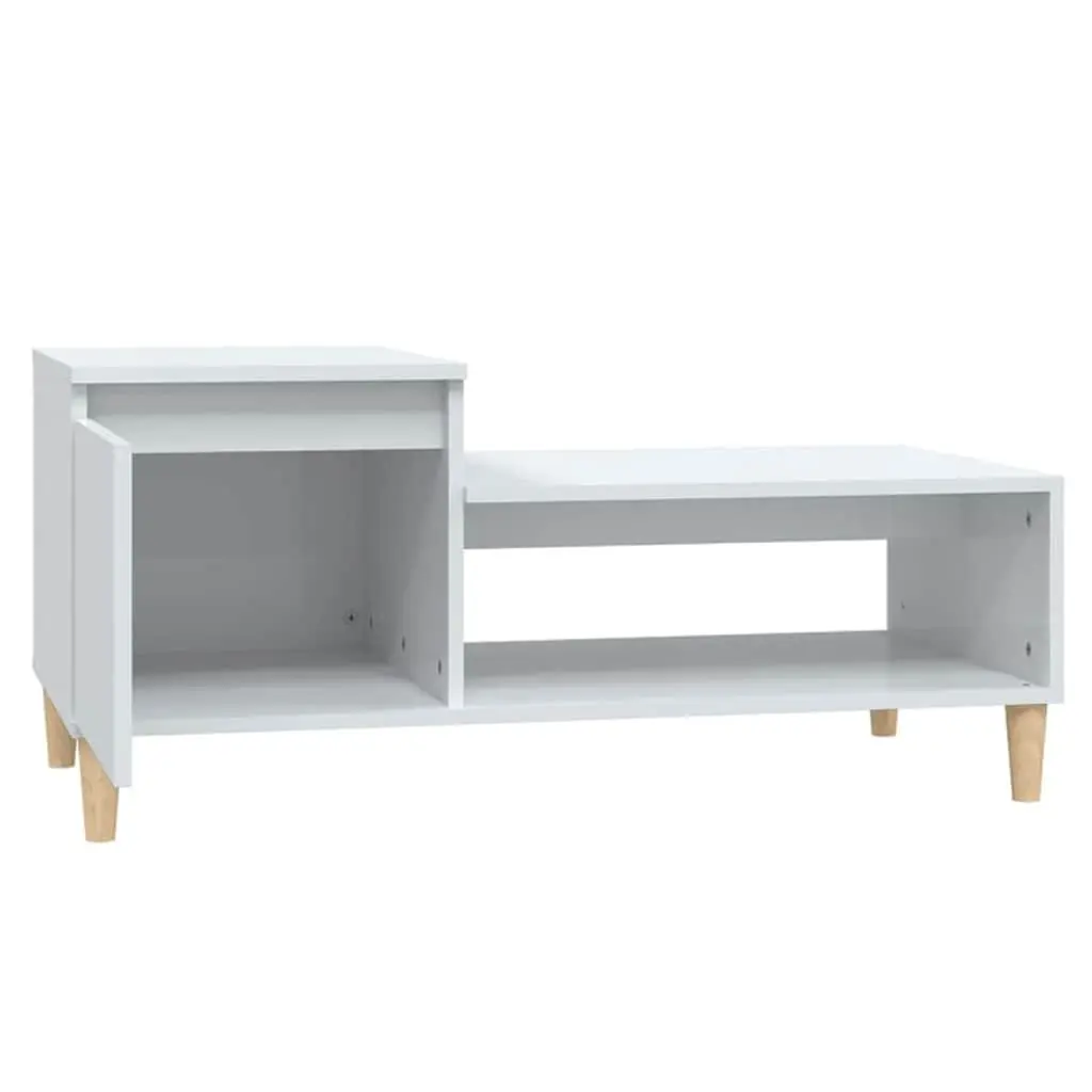 Coffee Table High Gloss White 100cm Engineered Wood Storage Compartment Shelf