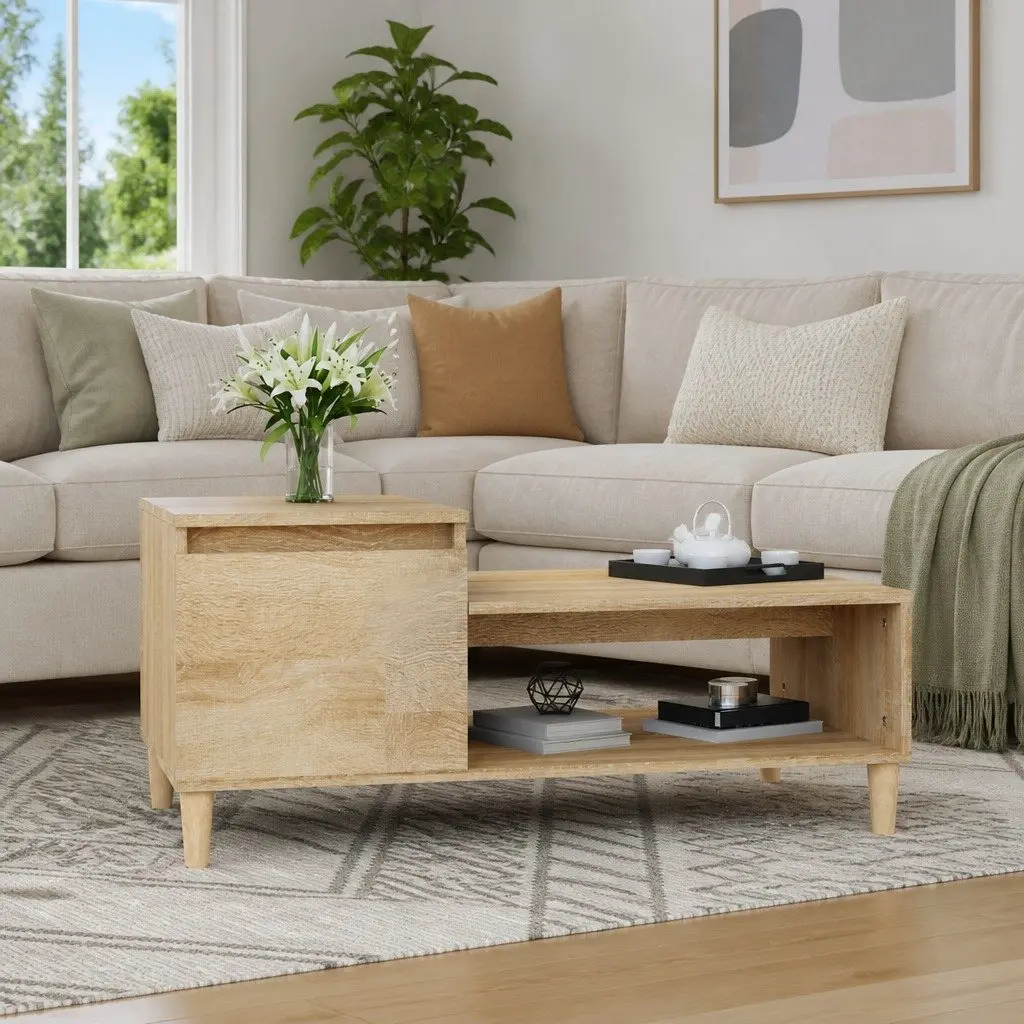 Coffee Table with Storage Compartment Shelf Brown Sonoma Oak Engineered Wood