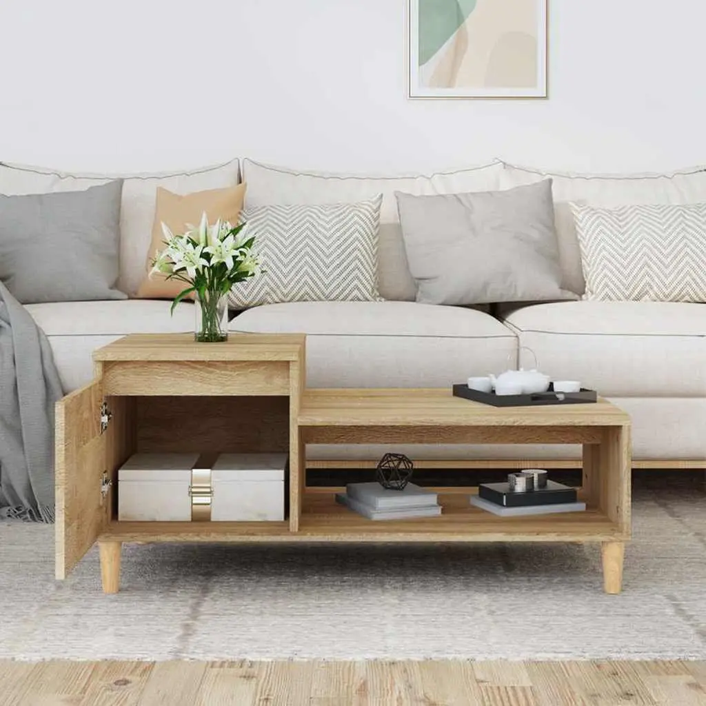 Coffee Table with Storage Compartment Shelf Brown Sonoma Oak Engineered Wood