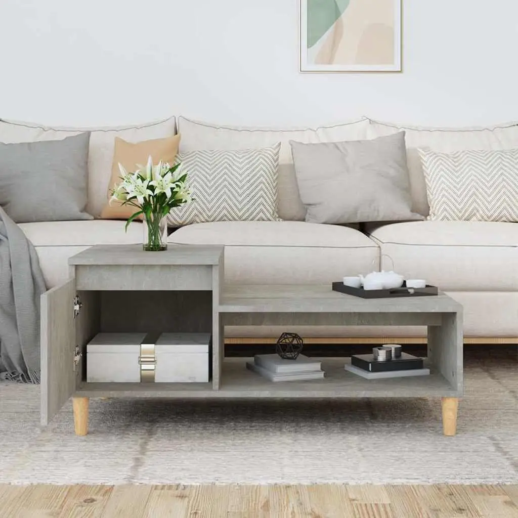 Coffee Table Grey Engineered Wood Storage Compartment Shelf