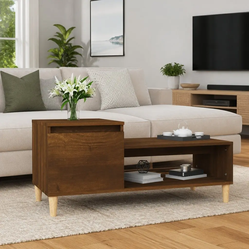 Brown Oak Coffee Table with Storage Compartment