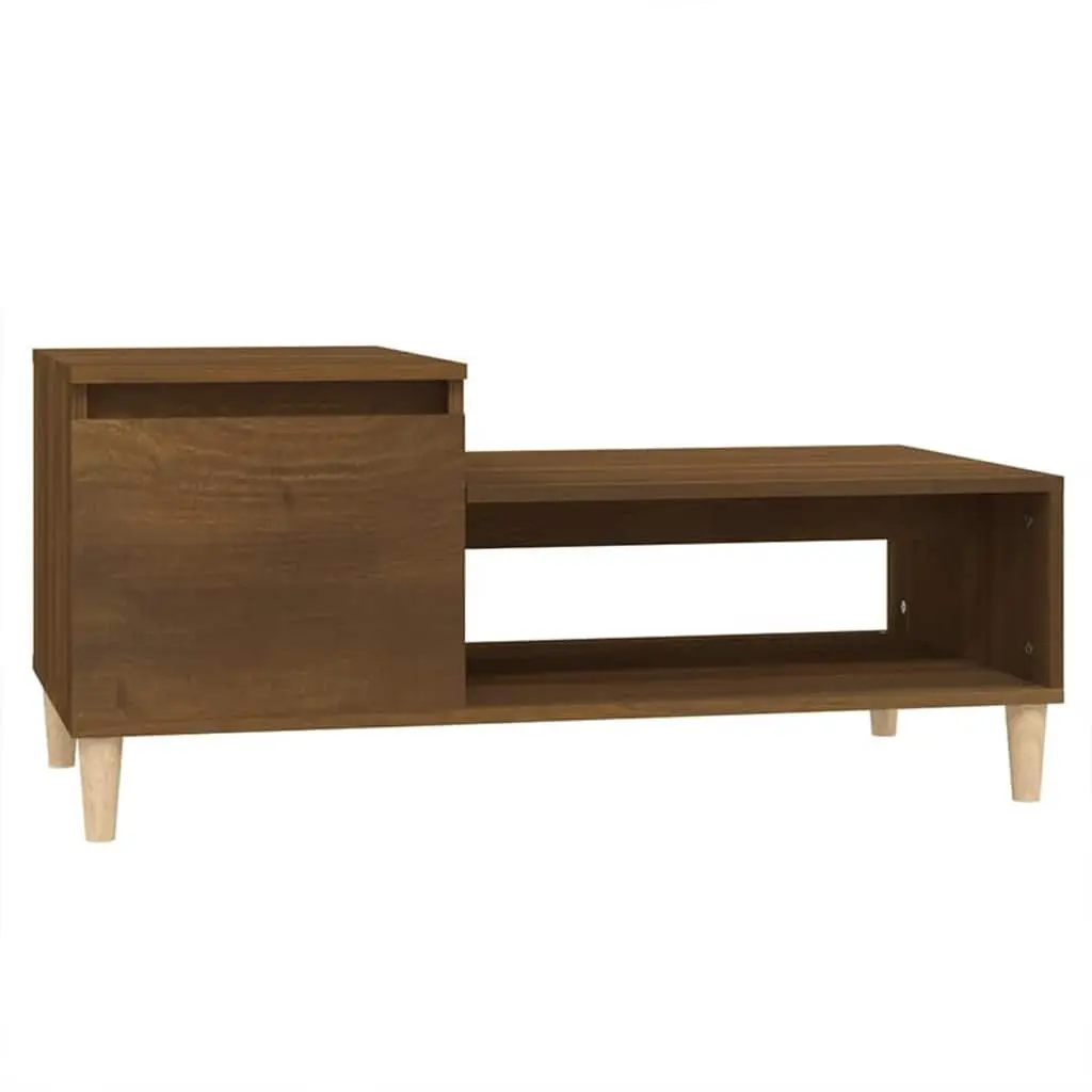 Brown Oak Coffee Table with Storage Compartment