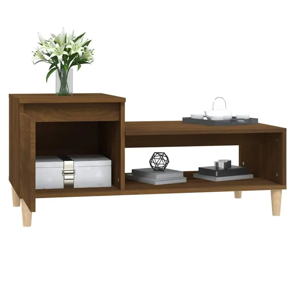 Brown Oak Coffee Table with Storage Compartment