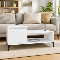 White Engineered Wood Coffee Table with Storage Solutions