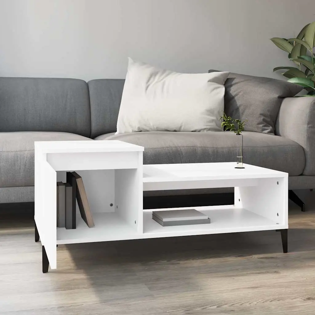 Coffee Table White Engineered Wood 100L x 50W x 45H cm Living Room Accent Furniture with Storage