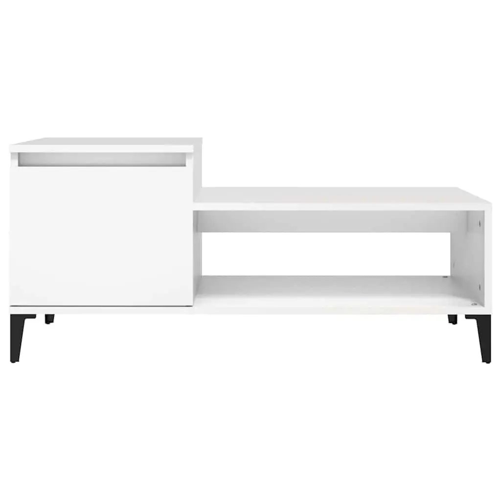 Coffee Table White Engineered Wood 100L x 50W x 45H cm Living Room Accent Furniture with Storage