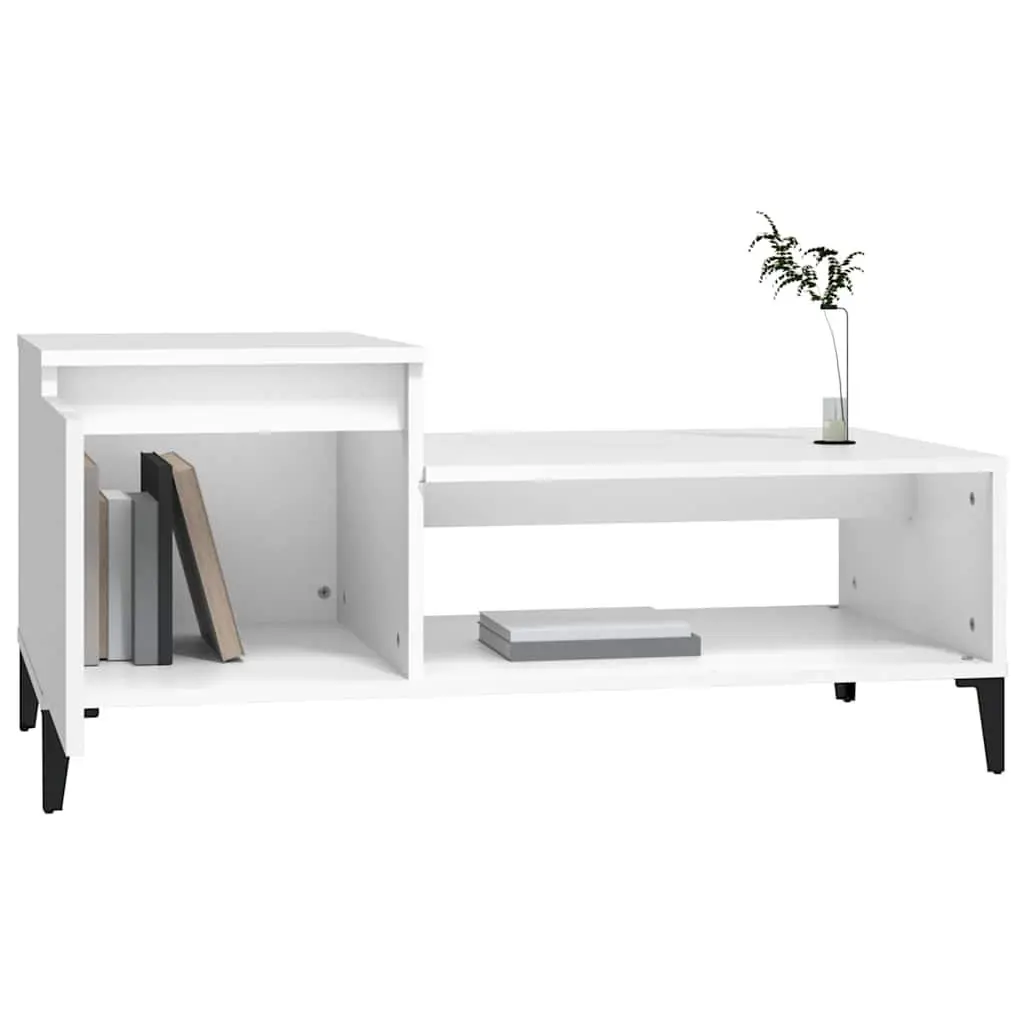 Coffee Table White Engineered Wood 100L x 50W x 45H cm Living Room Accent Furniture with Storage