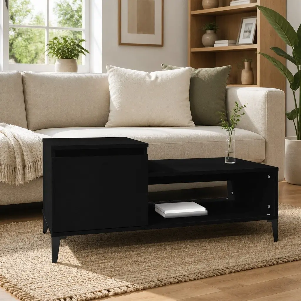 Coffee Table Black Engineered Wood 100 x 50 x 45 cm