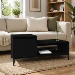 Black Engineered Wood Coffee Table with Storage
