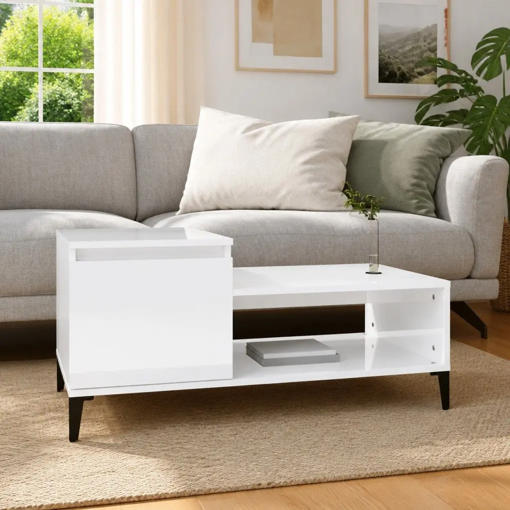 Coffee Table High Gloss White 100 x 50 x 45 cm Engineered Wood
